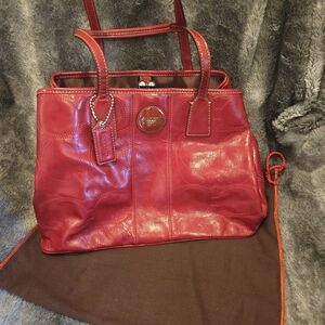 Coach Red Leather Tote with Signature Patch